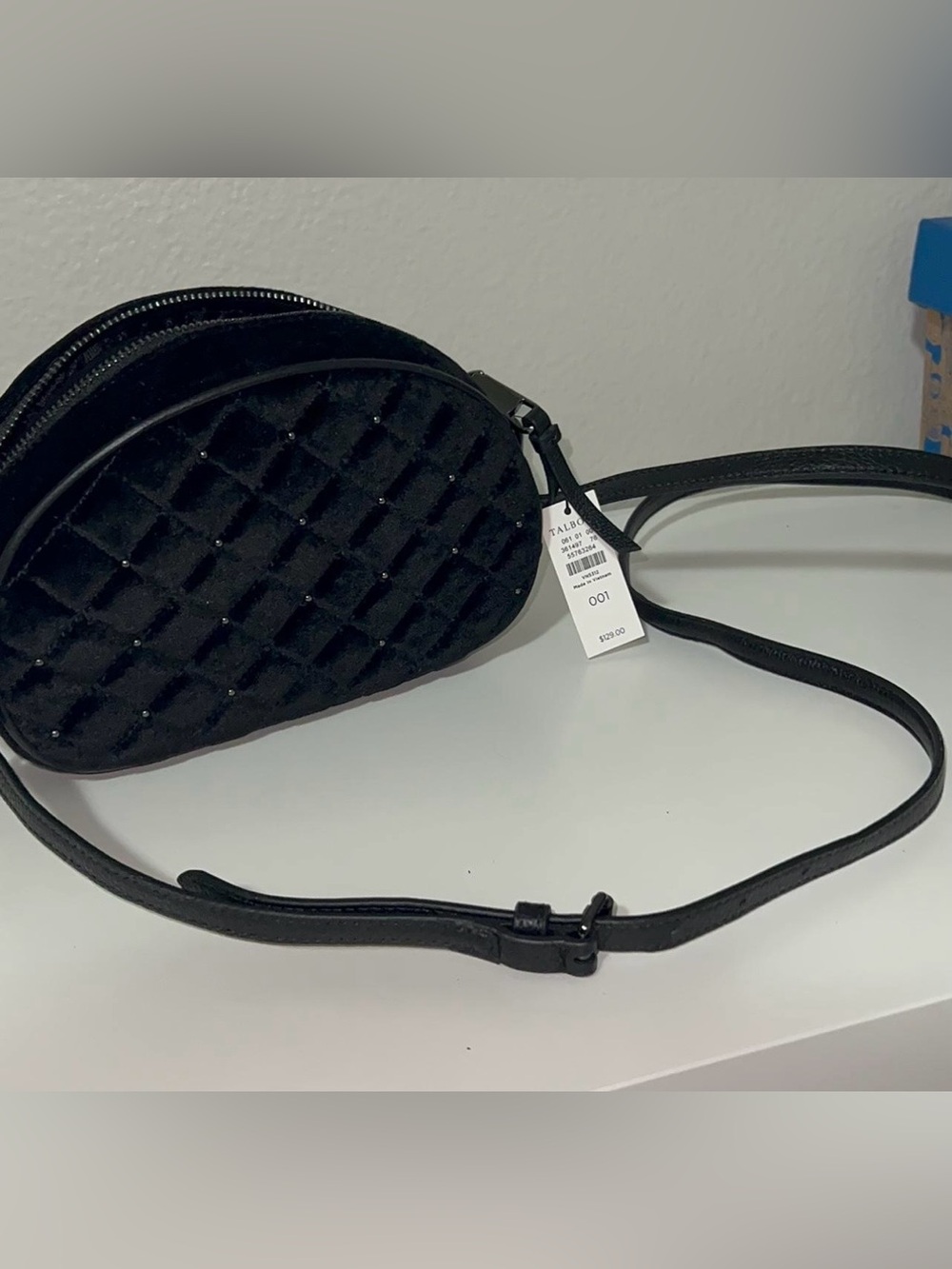Talbots Quilted Velvet Oval Crossbody Bag - Black - Picture 5 of 8